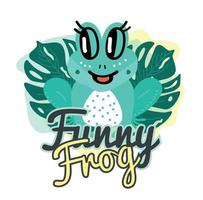 Illustration of a frog. Funny frog. Image of a frog on a leaf with the words funny frog. vector