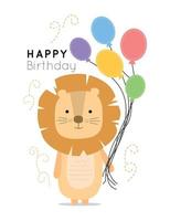 Illustration with a lion and balloons. Postcard. Greeting card. Card with a wish. card with lion cub and balloons. Lion holding balloons. Happy Birthday vector