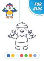 Penguin with dumbbells. Bird sportsman. Cute animal. Vector illustration coloring book for children