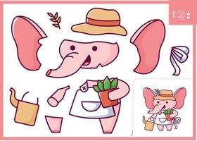 An elephant with a watering can. Dolphin with a ball. Cute animal. Vector illustration applique