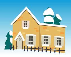 Nice house in the snow. Christmas and New Year. Vector illustration.