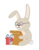 The rabbit reads a greeting card. Vector illustration with a cute rabbit.