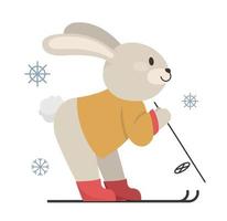 The rabbit goes skiing. Vector illustration with a cute rabbit