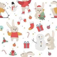 A seamless pattern with cute rabbits. New Year and Christmas pattern. Vector illustration