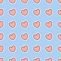 Seamless cute kawaii pattern of pink hearts on blue background vector