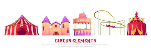 Carnival funfair with circus and roller coaster vector