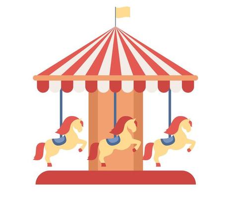 Carousel horses or merry-go-round ride in amusement park. Vector flat illustration