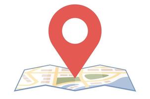 Map with pin pointer icon. GPS navigation, location symbol. Vector flat illustration