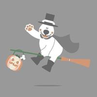 happy halloween with polar bear, broom and pumpkin, flat vector illustration cartoon character design