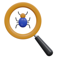 bug search 3d render icon illustration with transparent background, cyber security png