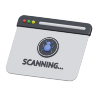 scanning virus 3d render icon illustration with transparent background, cyber security png