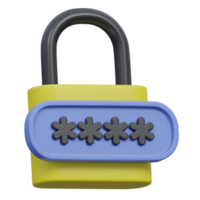 password 3d render icon illustration with transparent background, cyber security png