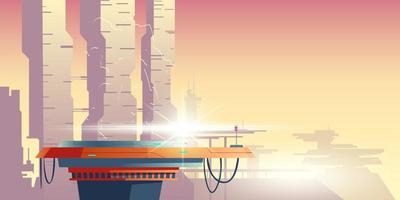 Transformer on platform in futuristic city vector