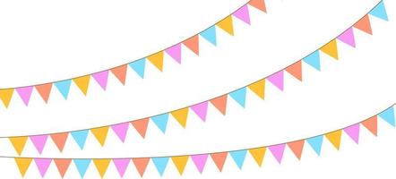 Multicolored bright buntings flags garlands isolated on white background. Bunting and party flag vector illustration