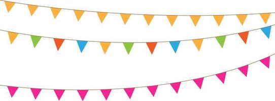 Multicolored bright buntings flags garlands isolated on white background. Bunting and party flag vector illustration