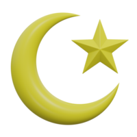 crescent moon and star 3d render icon illustration with transparent background, ramadan png