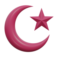 crescent moon and star 3d render icon illustration with transparent background, ramadan png