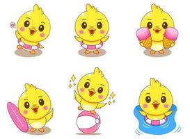 set bundle cute duck doing summer activities vector