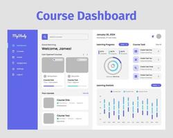 Course Dashboard design UI Kit. Desktop app with UI. Use for web application or website. Learning Dashboard. vector