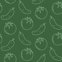 Seamless pattern with tomatoes and cucumbers on a green background. vector