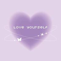 Blurry purple heart aura aesthetic element with linear form and sparkle, trendy y2k style design template with positive motivational love yourself text. Vintage pastel color banner for social media vector