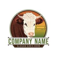 Hereford cattle farm vintage style logo design idea on white background vector
