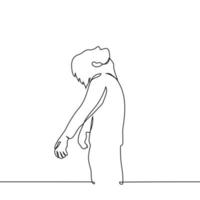 man stands in profile with his face up and his arms freely at his sides - one line drawing vector. concept freedom vector