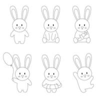 Set of images of rabbits in various postures. isolated background vector