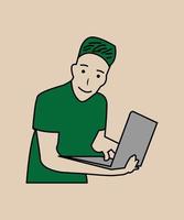 Man using computer Line art design vector