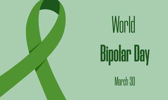 World bipolar day concept. Green awareness ribbon and text for social poster, banner, card, flyer vector