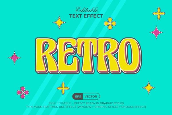 Retro text effect colorful style. Editable text effect.