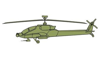 Military helicopter outline. Doodle side view. Colorful vector illustration isolated on white background.