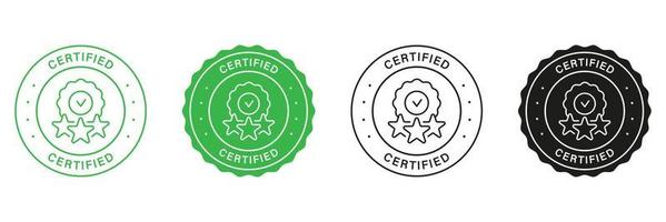 Quality Assurance Stamp Set. Safety Certification Green and Black Label. Certification Control Sticker Certified Security Sign Certificate Of Origin Stamp Guarantee Icon. Isolated Vector Illustration.