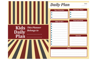 Kids Daily Plan With Stripe Retro Theme Design png