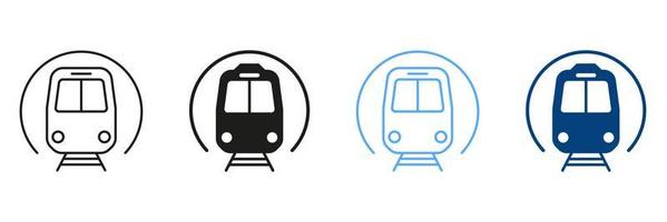 subterraneo línea y silueta color íconos colocar. eléctrico público transporte, subterráneo estación colección de contornos y sólido simbolos subterraneo estación pictogramas. aislado vector ilustración.