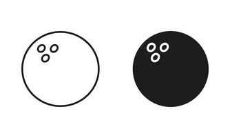 Bowling Ball Black Silhouette and Line Icon Set. Ball for Sports Game Solid and Outline Symbol Collection on White Background. Isolated Vector Illustration.