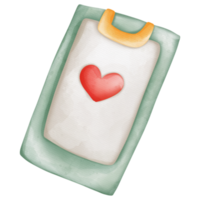 Watercolor illustration of medical clipboard with red heart image document png