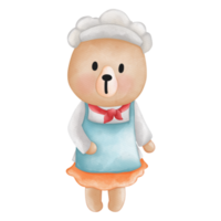 watercolor Cute cartoon mama bear chef, Mother bear animal concept png