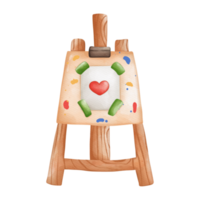 Watercolor illustration of canvas and brown wooden easel png