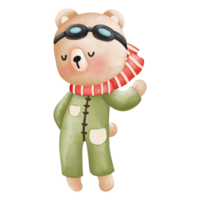 watercolor Cute cartoon mama bear pilot, Mother bear animal concept png