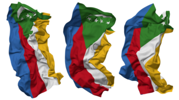 Comores bandeira ondas isolado dentro diferente estilos com colisão textura, 3d Renderização png