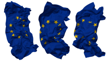 europäisch Union Flagge Wellen isoliert im anders Stile mit stoßen Textur, 3d Rendern png