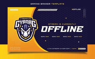 Stream is Currently Offline Gaming Banner Flyer with Cyborg Mascot Character Logo for Social Media Template vector