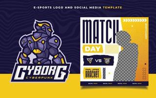 Set of E-sports Gaming Flyer Template for social media Banner with Cyborg Character Mascot Logo vector