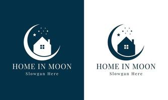 creciente o Luna con hogar o casa logo diseño media luna moderna o Luna con hogar o casa logo diseño moderno vector