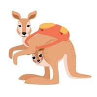 el personaje. canguro con un canguro y un mochila en el atrás. vector ilustración