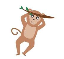 The monkey hangs on a branch. Vector illustration.