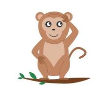 The monkey is sitting on a branch. Happy monkey. Vector illustration.