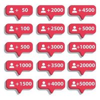 vector notification button the number of followers increases, with variations in the number