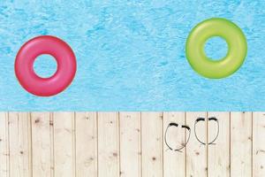 The swimming pool and wood ground from high perspective photo